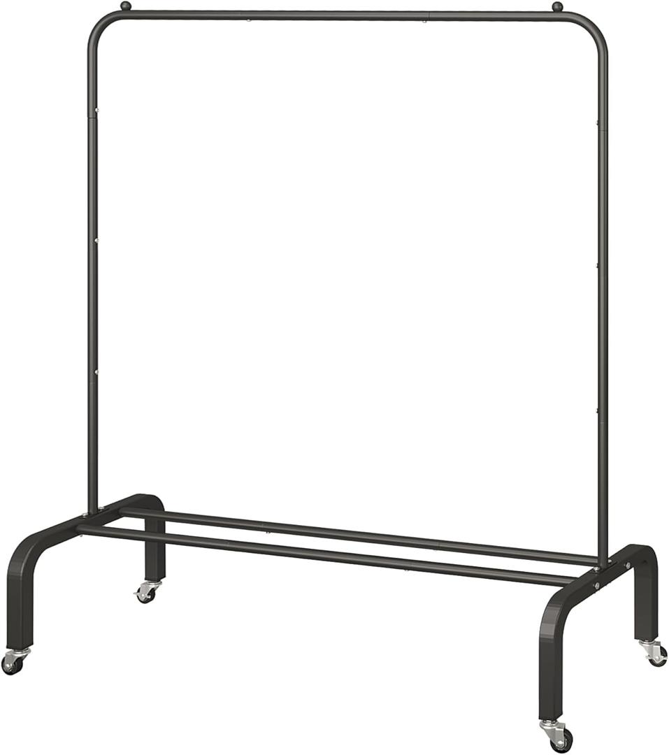 JIUYOTREE Metal Clothing Rack with Wheels, 43.3 Inches Rolling Clothes Garment Coat Rack with Bottom Shelf, Clothing Rack for Hanging Clothes, Coats, Skirts, Shirts, Sweaters, Black
