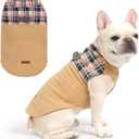 EXPAWLORER Fleece Dog Sweater - Classic Plaid Dog Jacket, Winter Coat Vest with 2 D-Rings for Leash, Pet Cold Weather Clothes, Sweatershirt for Boys or Girls (Beige)