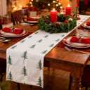 Christmas Table Runner Beige Christmas Tree Soft Plush Faux Fur Embroidered Tree Table Runner Seasonal Winter Kitchen Dining Home Decoration for Party Decor 13 x 72 Inch