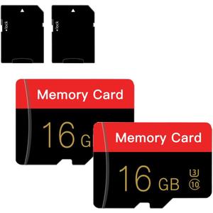 2 Pack Micro Memory Card 16 GB with Adapter, C10/U3/UHS-I/A1, TransFlash Card, TF Card for Camera, Smartphone, Tablet, Drone (Red 16GB *2)