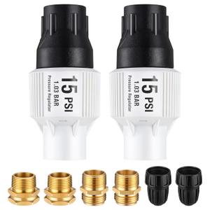2 Pack Drip Irrigation Pressure Regulator Kit, Water Backflow Preventer for 3/4'' Garden/Faucet Hose Thread and 1/2'' Drip Irrigation Tubing Adapter, Complete Drip Irrigation System (15 Psi)