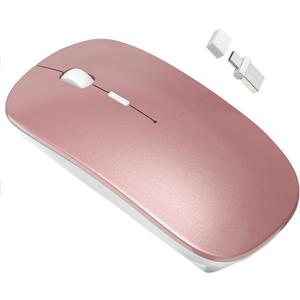 Bluetooth Wireless Mouse for MacBook Air Mac Pro Laptop Computer iPad Pad PC Laser Optical Rechargeable Mini Slim Silent Mouse Widely Used Desktop Hp iMac with USB-A/C& Mouse Jiggler(Rose Gold)