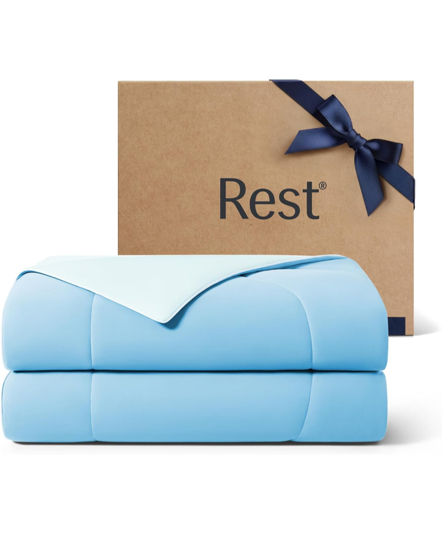 REST® Evercool® Cooling Comforter, King/Cali King, Blanket for Hot Sleepers, All Season Bedding to Keep Cool for Night Sweats, Breathable Lightweight Duvet, 106x90 Inches, Arctic Blue