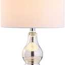 JONATHAN Y 20.5" Mercury Silver Glass Table Lamp, Modern Gourd Bedside Nightstand Lamp for Bedroom, Living Room, White Linen Shade, LED Bulb Included (JYL1028C)