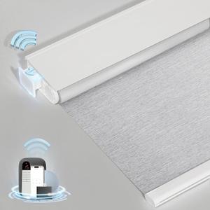 No-Drill Motorized Blackout Blinds with Remote, Grey, 29" x 72" | Tool-Free Installation, Works with Tuya & Alexa via Hub, Cordless, Child Pet & Renter Friendly, Privacy, Thermal Cooling