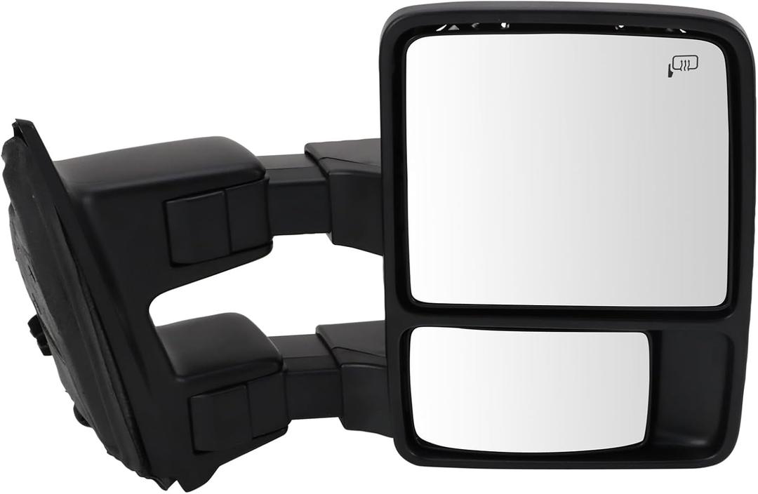 TRQ Passenger Side Power Heated Mirror Smooth Black Textured Cover Compatible with 2009-2010 Ford F-250 Super Duty F-350 Super Duty FO1321491