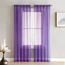 Empire Home Charli Solid Sheer Voile Window Curtain Panels Set of 2 (51x62, Purple)