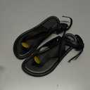 VorisVina Black Cute Flat Sandals for Women Ankle Strappy Thong Sandals Ladies Summer Dress Flip Flops with Metal Circular