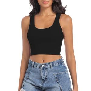 SanxiawaBa Women's Ribbed Tank Tops Soft Cotton Spandex Sleeveless Cami Crew Neck Stretchy Fitted Casual Summer Crop Tops Black XS