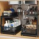 2-Pack Under Sink Storage Organizer with 2-Tier Slide Out Drawer, Sophisticated Mesh Pull Out Shelf for Kitchen & Bathroom, Fits Small Items, Upgraded Arched Track for Smooth Gliding(Patented) (2 Pack-15.4"Dx11.8"-16.5"H, Black)