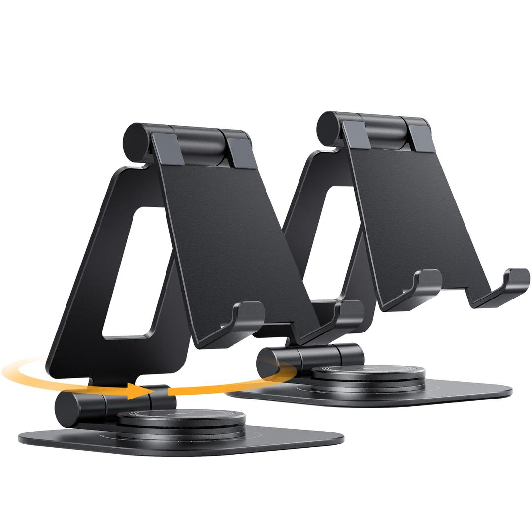 Nulaxy 1-Pack 360 Rotating Phone Stand, Fully Adjustable Foldable Phone Holder, Aluminum Desktop Cradle with Anti-Slip Base, Office Accessories Dock for All Phones with Thick Case, Black