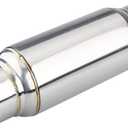 LCGP 3" Inlet Universal Resonator, 3" Outlet 12" Overall Length Stainless Steel Performance Muffler, Polished, Straight Through Design, Deep Tone (silver)