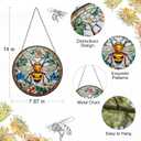Stained Glass Window Hanging, Bee in Garden Flowers Sun Catcher, 7.87 InchHandmade Suncatcher for Window, Home Kitchen Decor, Gift for Gardeners, Bee Lovers, Birthday