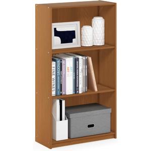 Furinno BASIC Book Shelf, 3-Tier Modern Bookshelf, Bookcase with Open Shelves, 9.3" x 21.8" x 39.5", for Living Room, Bedroom, Home Office, Light Cherry