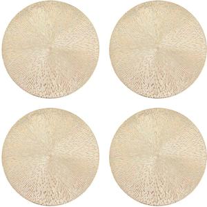 Gold Placemats Round Set of 4 Round PVC Table Mats 15 inches Decorative Heat Resistant Placemats Easy to Clean Kitchen Mats with Leaf Cut-Out Design for Dining Table Holiday Wedding Party Decorative