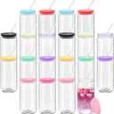 20 Pack Drinking Glass Cups with Acrylic Lids and Glass Straws 16oz Clear Glass Tumblers Can Shaped Iced Coffee Cups Drinking Glasses, Cute Glass Cups for Tea Beer Soda Smoothie Whiskey Gift