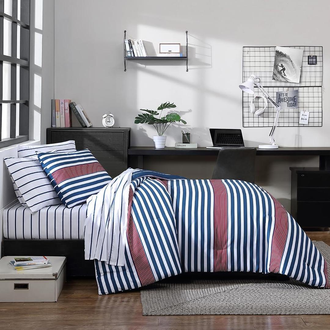 Nautica - Twin/Twin XL Comforter Set, Ultra-Soft Striped Bed Set with Matching Sham, Medium Weight Cozy Bedding, Americana Decor (Kennedy Navy)