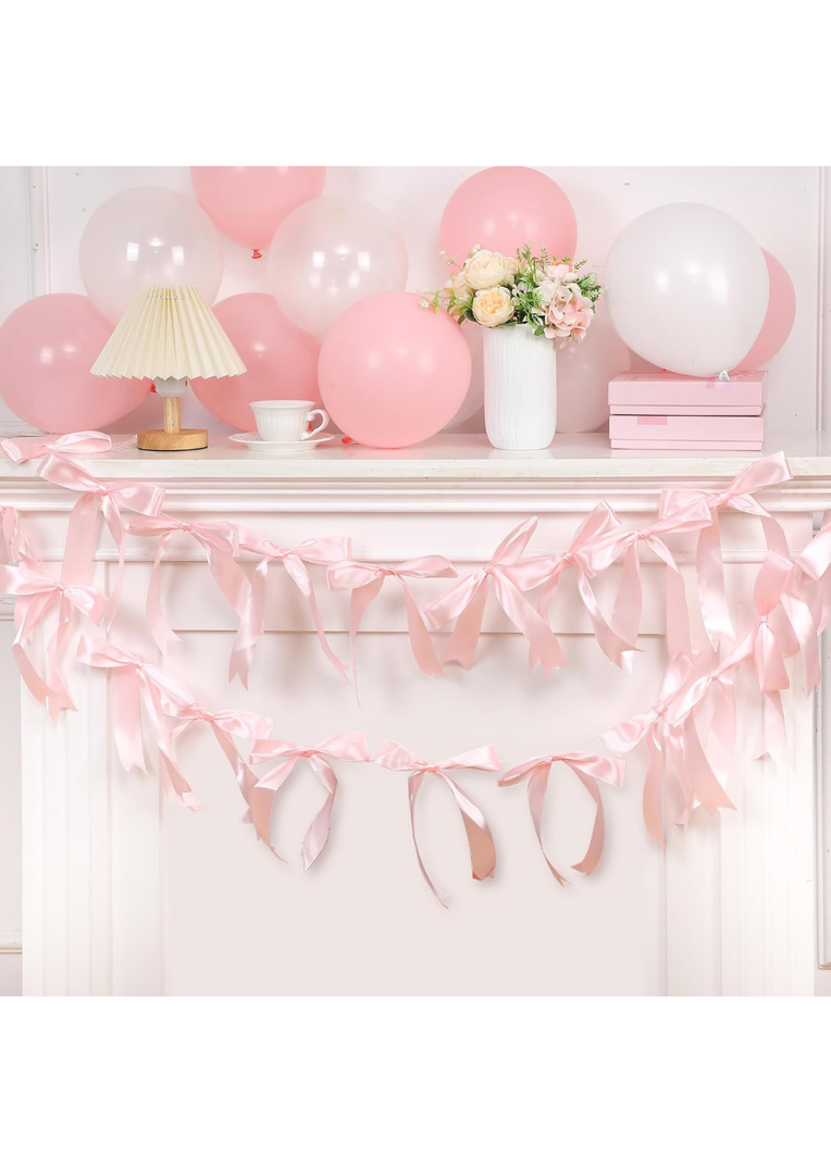 2 Pcs Pink Bow Garland Banner for Wedding Bachelorette Party Decorations Coquette Birthday Bow Decor Garlands for Baby Shower Bridal