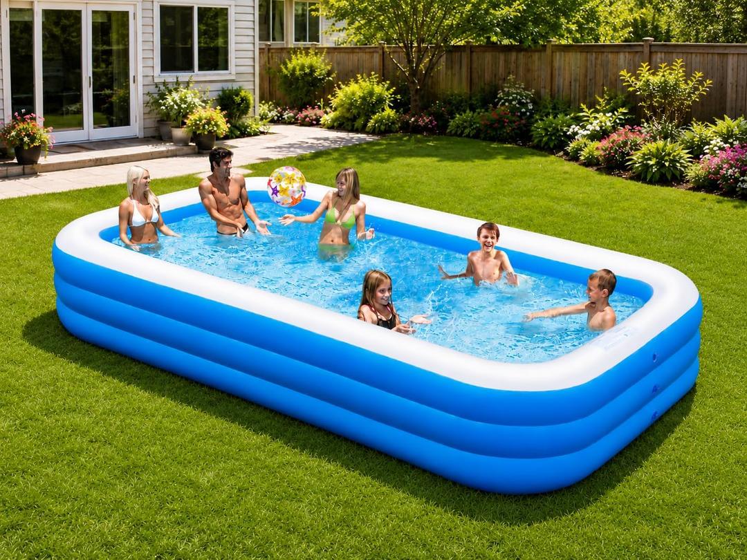 Large Inflatable Pool for Adults, 120"x70"x22" Oversized Thickened Blow Up Pool for Family, Full-Sized Swimming Pool for Backyard, Garden and Outdoor Fun