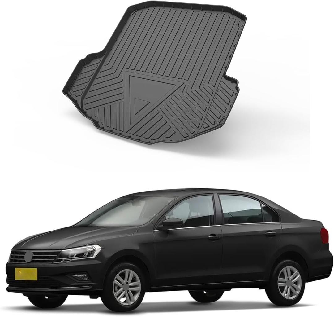 Elsetyler Custom Fit for Cargo Liner 2019-2024 2025 2026 Volkswagen VW Jetta - Black TPO All Weather Heavy Duty Waterproof Rear Cargo Tray Trunk Floor Mat Protector