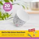 Glad for Kids Unicorns Paper Snack Bowls, Disposable Paper Bowls for Kids Snacks and Parties, Sturdy Microwave Safe Bowls for Everyday Use and Easy Cleanup, 12 Oz, 20 Count (Multicolor)