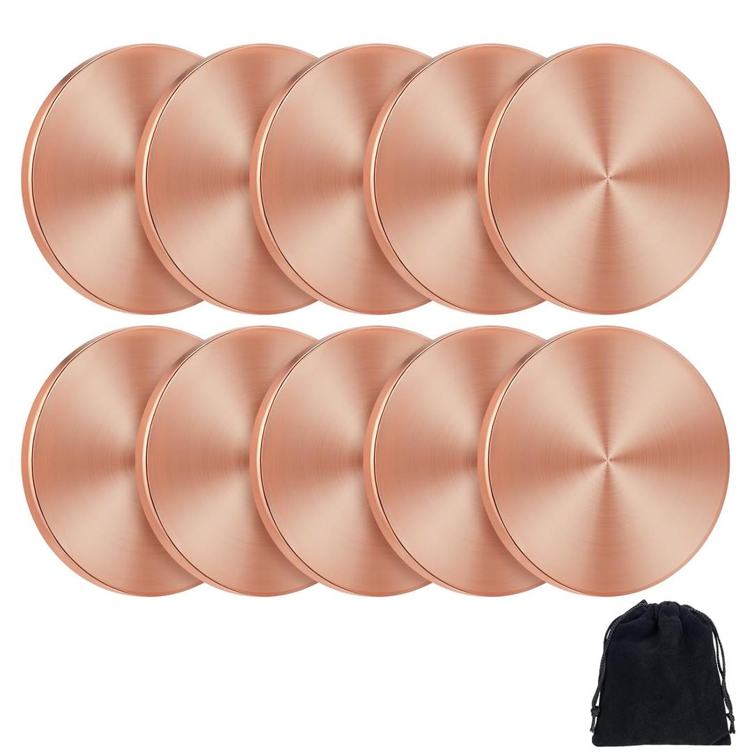10 Pcs Copper Round Discs 1-1/4" Dia. x 1/8" Thick Solid Blank Coin with Velvet Storage Bag for DIY Crafts Engraving Commemorative Collection