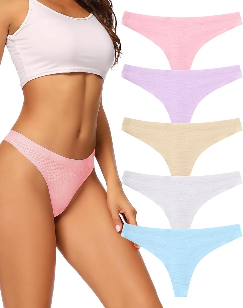 voenxe Seamless Women Underwear Thongs,No Show Ladies Thong,No Line Workout Breathable Comfortable Panties,Soft Undies,5-Pack (Medium)