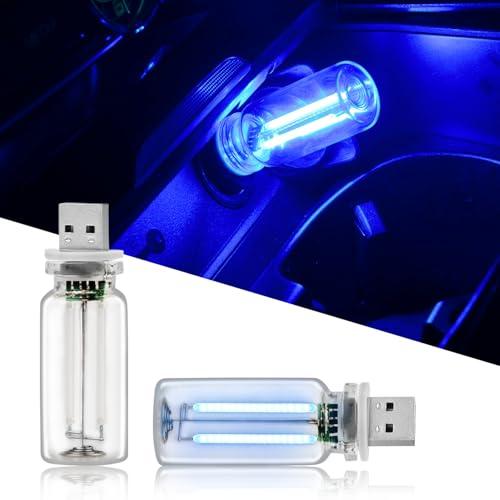 GSOWO 2PCS USB Lights for Car, Touch Adjustment Lights, Plug in USB Vehicle Interior Ambient Light, Mini LED Retro Bulb Glass Bottle Night Light for Camping, Holiday Decoration, Party, Bedroom (Blue)