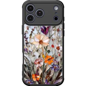 DEENAKIN for iPhone 17 Pro Case Cute, Aesthetic Floral Hard Shell, Compatible with Magsafe, Trendy Unique Cool Retro Western Coquette Protective Slim Phone Cover for Women Girls, Marbled Floral Veins