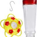 Joliyoou Hummingbird Feeder, 10 Once Glass Hummingbird Feeder Outdoor Hanging, Bird Nectar Feeder (Yellow Cover with Red Flowers - 1 PACK)