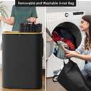 SpaceAid Double Laundry Hamper 2 Section with Lid and Removable Laundry Bags, 160L Clothes Basket with Bamboo Handles, Large Collapsible Hamper for Bedroom, Bathroom, Dorm, Laundry Room - Black