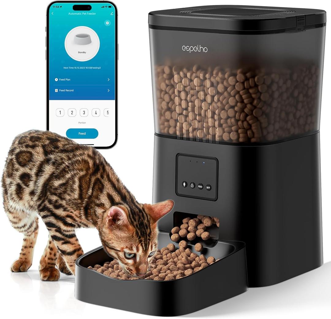 Espelho Automatic Cat Feeders WiFi: 2.4Ghz Smart APP Control- Timed Cat Food Dispenser with Desiccant Bag Keep Fresh for Indoor- Easy Set Up and Clean with Voice Recorder- Up to 10 Meals per Day