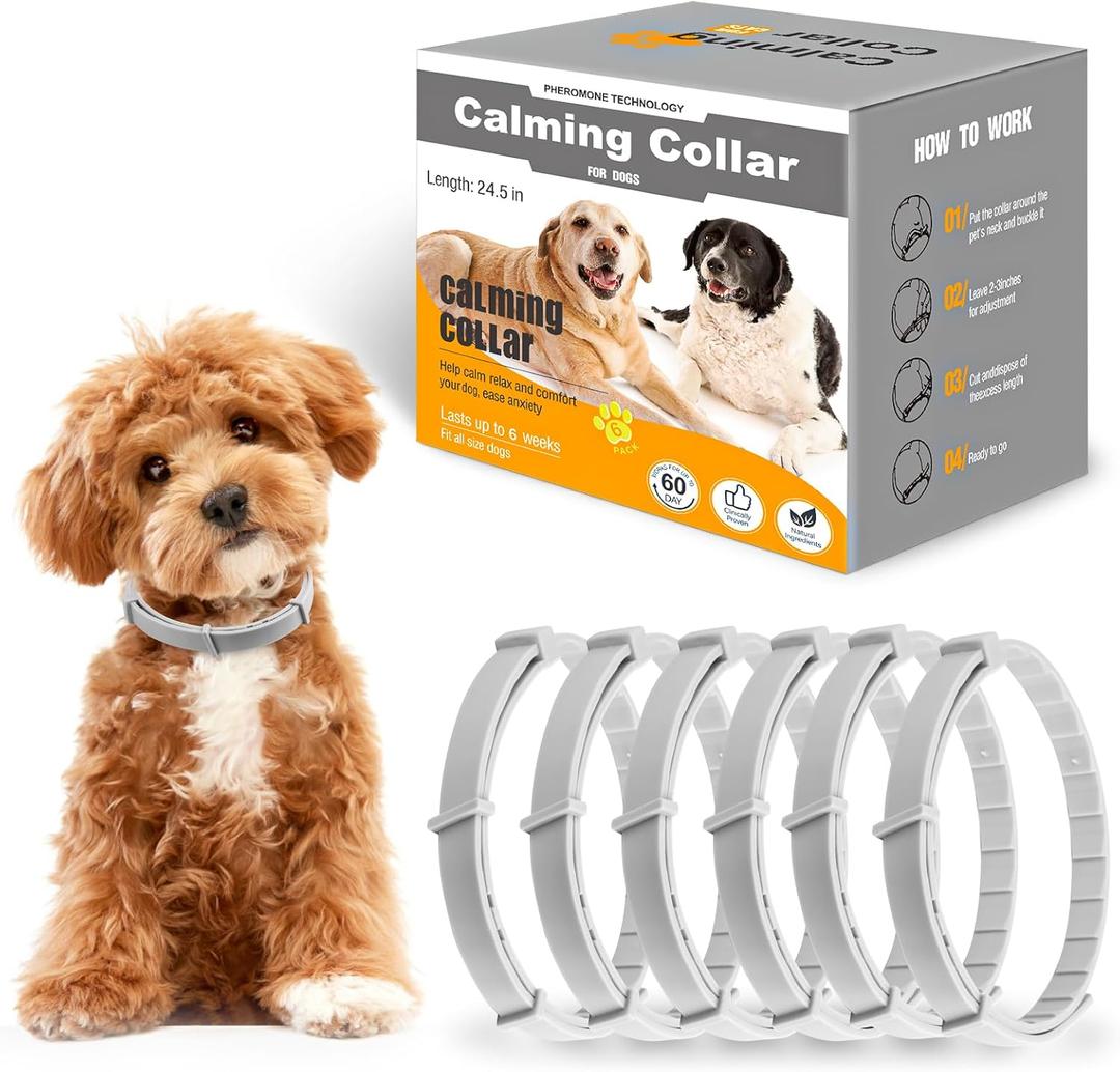 Nodfens Calming Collar for Dogs, Adjustable Dog Pheromones Calming Diffuser, Pet Stop Peeing and Anxiety Relief, 6PCS 60 Day Long-Term Effect