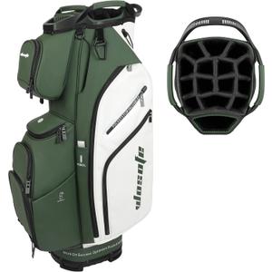 PU Leather Lightweight Men Women Blue White Black Green Golf Bag,Multiple 10 Pockets 14-Way Dividers Cooler Pouch Golf Cart Bag