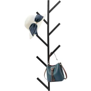SwallowLiving Coat Rack Wall Mount, Vertical Coat Tree with 8 Hooks, Metal Hat Organizer Hanger for Entryway, Living Room, Bedroom, Home Decor, Black