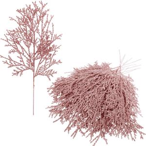 Winlyn 15 Pcs Christmas Artificial Cedar Sprays Rose Gold Glittered Faux Cedar Stems Christmas Tree Ornament Picks 14.4" for Rose Gold Christmas Tree Wreath Wedding Holiday Centerpiece DIY Project