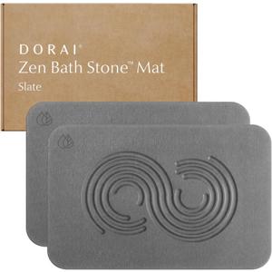 Dorai Home Bath Stone Mat 23.6"x15.4" (2-Pack)  Quick-Dry, Non-Slip Diatomite Stone Bath Mat for Bathroom, Zen Slate (Zen Slate - 2 Pack)