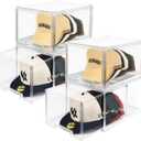 Hat Organizers, Stackable Clear Baseball Caps Holder Box Containers With Drawers for Hats Snapback Cap Storage, Hat Rack Display Case -Clear (4 Pack)