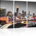 OuElegent City Night Canvas Wall Art Atlanta Skyline Landscape Pictures Prints Artwork for Living Room Bedroom Framed Ready to Hang