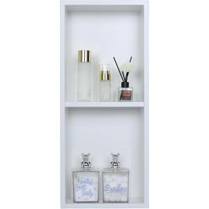 Narrow Shower Niche for Tiny Shower Room Storage, Insert Tile Ready, Double Shelves, Stainless Steel,(White, 24 * 8 in)