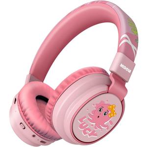 MIDOLA Kids Headphones Wireless Bluetooth Volume Limit 85dB /110dB Over Ear Foldable Headset with Mic/Wired Inline AUX Cord for Children Boy Girl School Tablet Pad Phone, Cartoon Pink