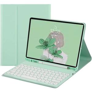 for iPad Air 11 inch (M3/M2)/ Air 5th 4th Generation Case with Keyboard and Pencil Holder, Candy Magnetically Detachable Round Keys Keyboard for iPad Air7/Air6/Air 5/ Air 4 (Mint Green)