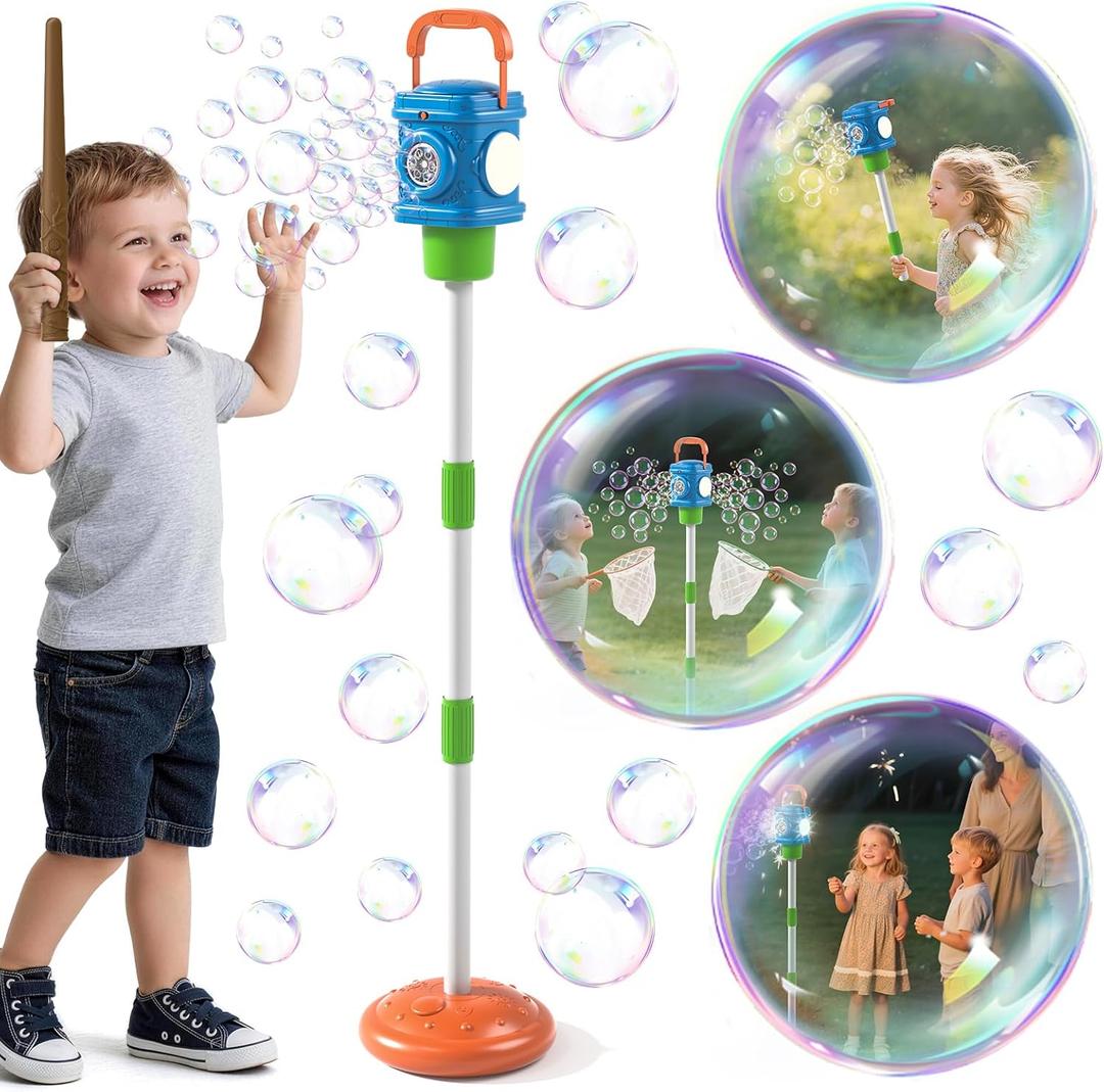 Bubble Machine for Kids, Automatic Bubbles Blower Maker for Kid Toddlers, 2-In-1 Remote Control Street Lamp Bubble Maker with Adjustable Height, Bubble Maker for Wedding Birthday Party Camping Outdoor