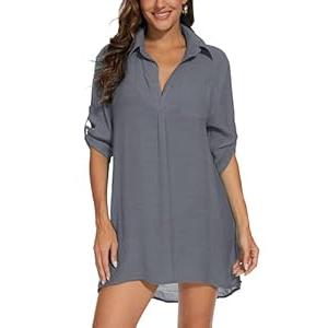JACWERA Swimsuit Coverup for Women 2024 Pool Beach Sheer Bikini Sexy Coverups Tops (Dark Grey, XL)