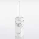 mDesign Steel Square Modern Toilet Bowl Brush and Holder for Bathroom Storage and Organization, Compact Free-Standing Design, Covered Brush - Sturdy, Deep Cleaning - Citi Collection - Marble