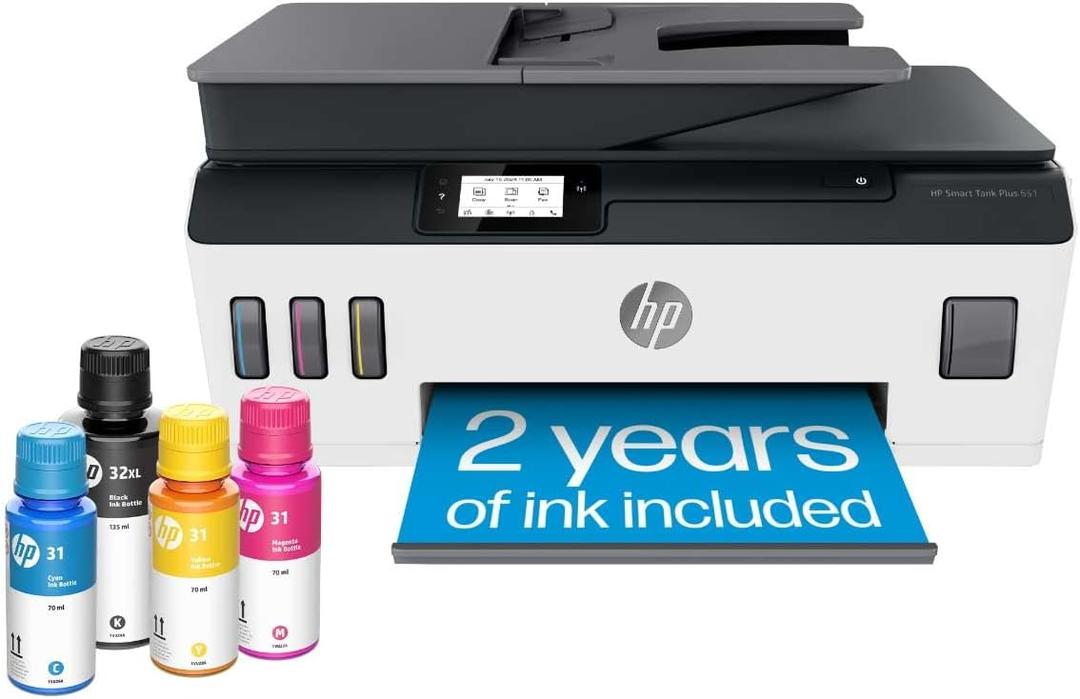 HP Smart Tank Plus 651 Wireless All-in-One Printer, Ink Tank Printer-for-Home Use, Auto Document Feeder, Mobile Print, Scan, Copy, Fax, an EcoTank Alternative (7XV38A)