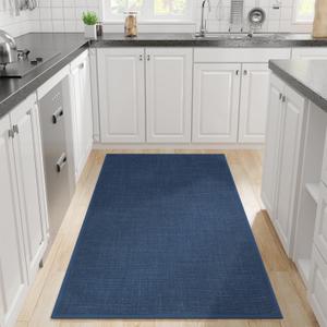 Hargiis Kitchen Rug, Rubber Non Slip Kitchen Rugs Washable, Absorbent Runner Mat for Floor, Machine Washable Standing Mats for in Front of Sink, Door, Laundry, Entryway (Navy Blue, 71"  35.5")