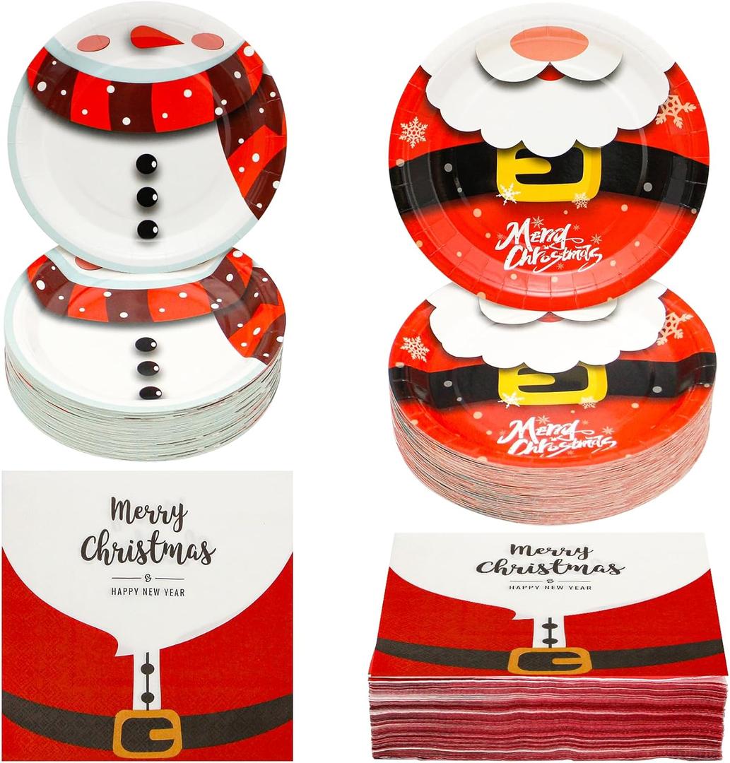 180Pcs Christmas Party Supplies Paper Plates and Napkins Serve 60 Disposable Tableware Set for Birthday Party Decorations Game Day Family School Holiday Sports Events