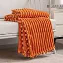 DISSA Fleece Blanket Twin Size 60x80, Orange Soft, Plush, Fluffy, Fuzzy, Warm, Cozy Perfect Throw for Couch, Bed, Sofa - with Pompom Fringe - Flannel Blanket Throw Blanket