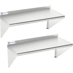 SWOTCATER Stainless Steel Shelf 2 Pack 12"x24", Wall Mounted Metal Shelves